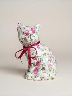Vintage Baum Bros Formalities Porcelain Cat Figurine Victorian Rose Chintz 7.5"